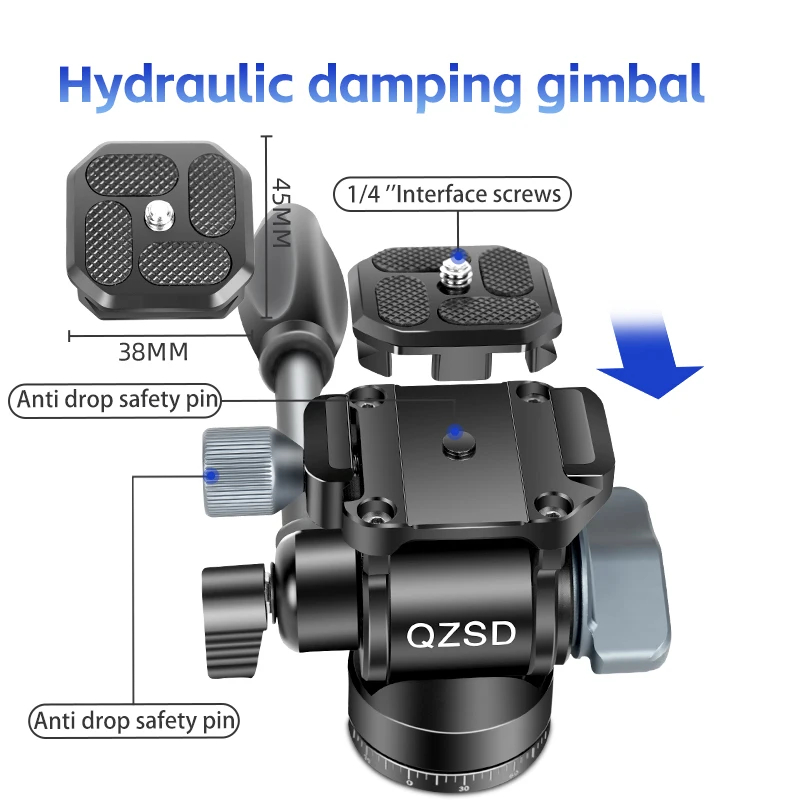 Gambar produk QZSD Gimbal Hidrolik Damping Tripod Pan-Tilt Head DSLR Aluminium Alloy - Q330