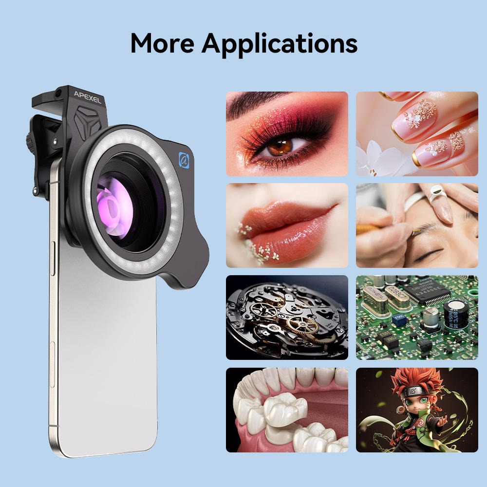 Gambar produk APEXEL Lensa Kamera HP 2in1 Macro Lens 50-110mm with Light - APL-HB100UFL