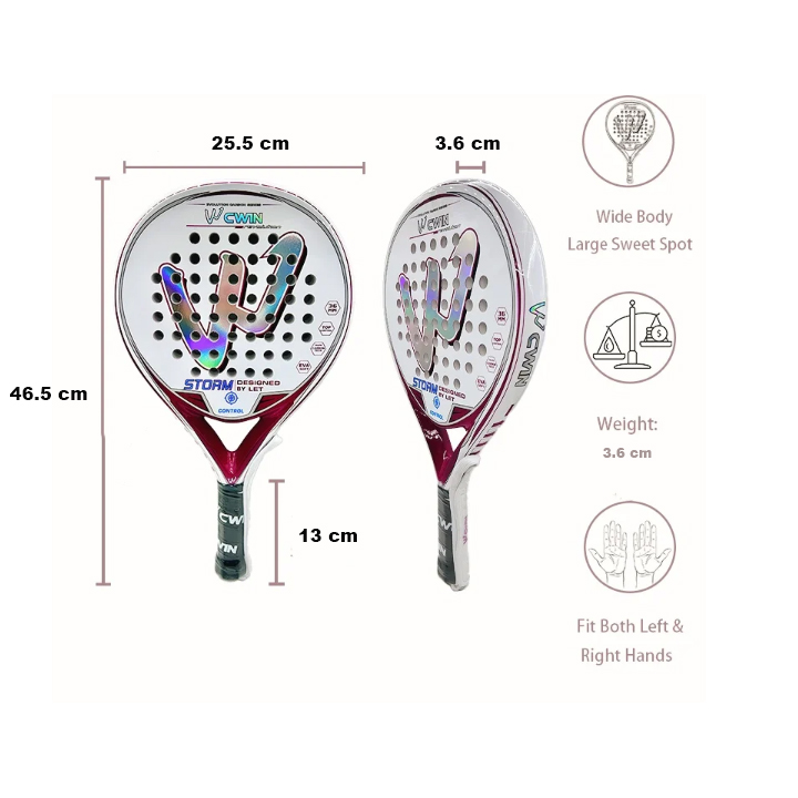 Gambar produk CWIN Raket Padel Teardrop Carbon Fiber 3.6cm Thickness 350g - 6357