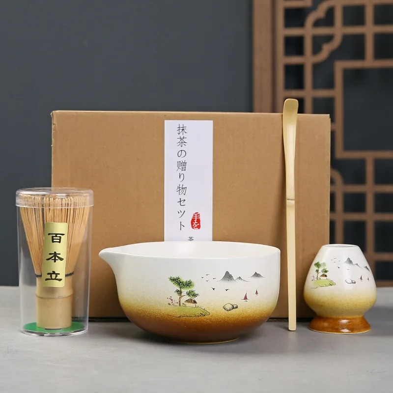 Gambar produk BeauOCS Matcha Set Chawan Chasen Stand Chashaku Ceramic 500ml 4 PCS - BS13