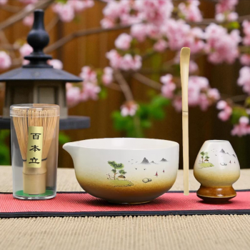Gambar produk BeauOCS Matcha Set Chawan Chasen Stand Chashaku Ceramic 500ml 4 PCS - BS13