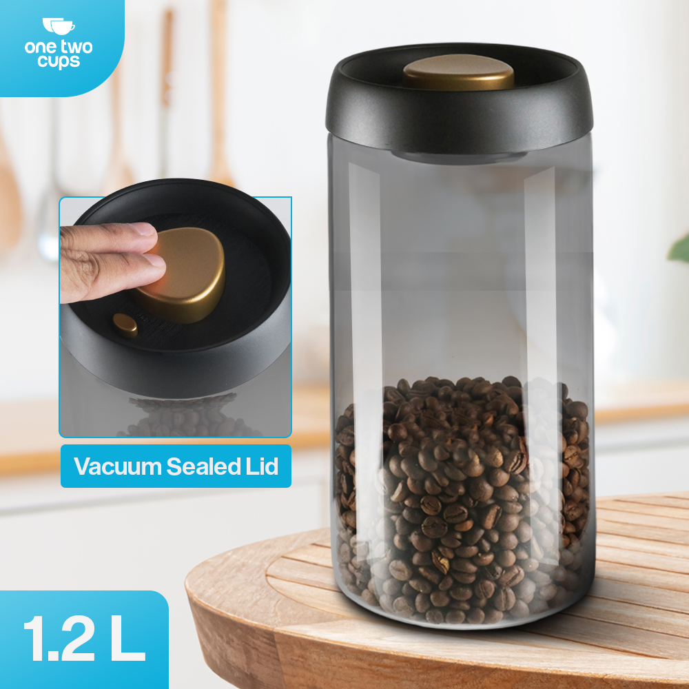 Gambar produk One Two Cups Toples Kaca Penyimpanan Biji Kopi Vacuum Sealed Lid 1.2L - SE41