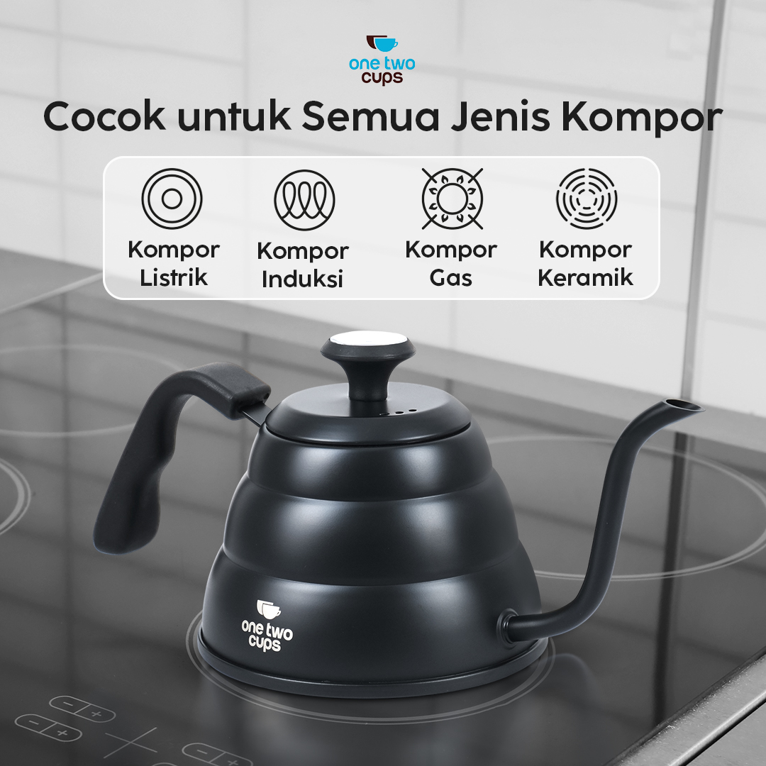 One Two Cups Teko Kopi Leher Angsa Pour Over Drip Kettle Thermometer 955ml - KE4012 Gambar produk One Two Cups Teko Kopi Leher Angsa Pour Over Drip Kettle Thermometer 955ml - KE4012