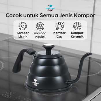 One Two Cups Teko Kopi Leher Angsa Pour Over Drip Kettle Thermometer 955ml - KE4012 Gambar produk One Two Cups Teko Kopi Leher Angsa Pour Over Drip Kettle Thermometer 955ml - KE4012