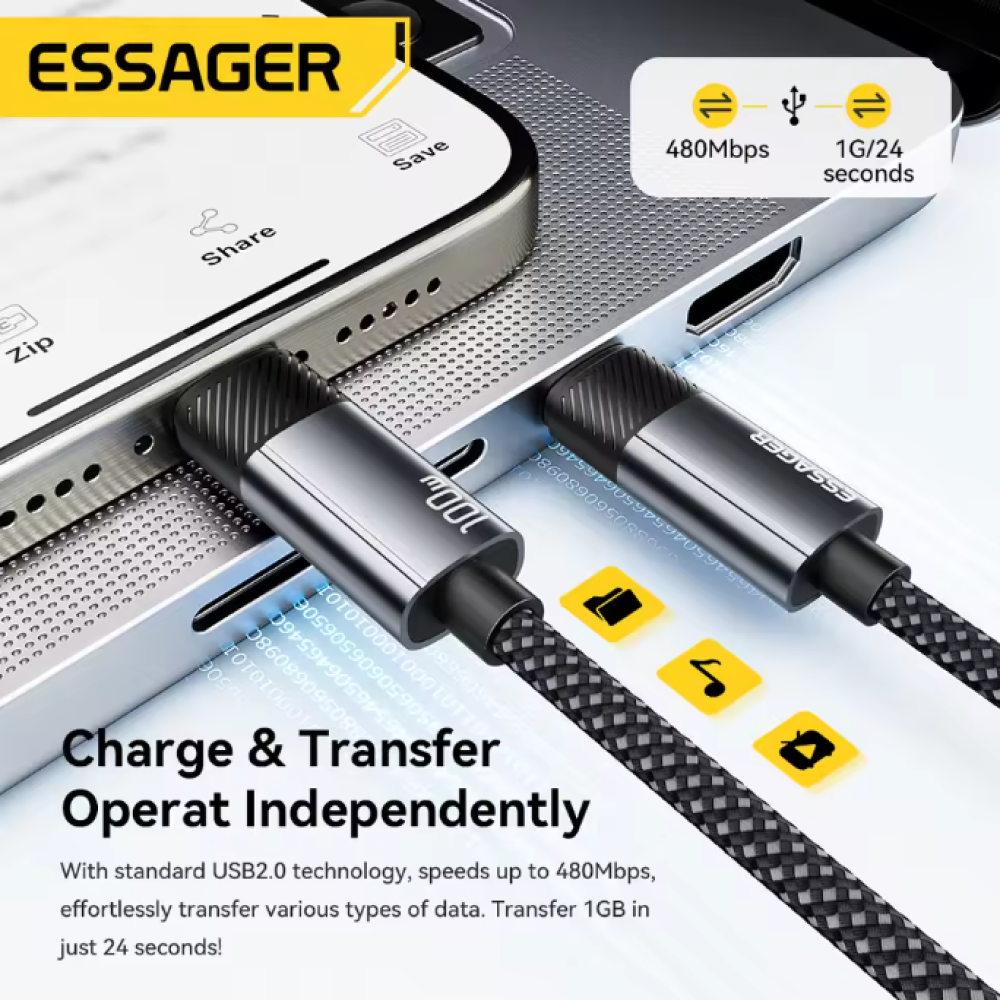 Gambar produk ESSAGER Kabel Data USB Type C Multifungsi Fast Charging 100W 1.5M - EX-X72