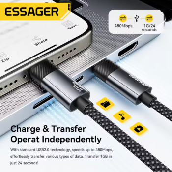 Gambar produk ESSAGER Kabel Data USB Type C Multifungsi Fast Charging 100W 1.5M - EX-X72