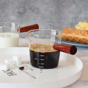 MIKIO Gelas Takar Kopi Espresso Shot Measuring Cup Wooden Handle 180ml - MK-18