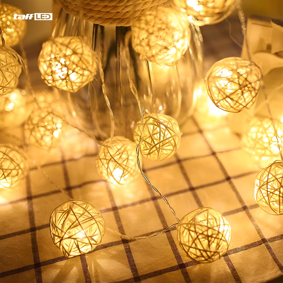 Gambar produk Lampu Hias String Lights Model Bola Rotan Waterproof 10 LED 1.7M - B073