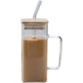 Gambar produk UKCOZY Cangkir Kopi Kaca Tahan Panas Sedotan Kotak Aesthetic Mug 350ml - UK3