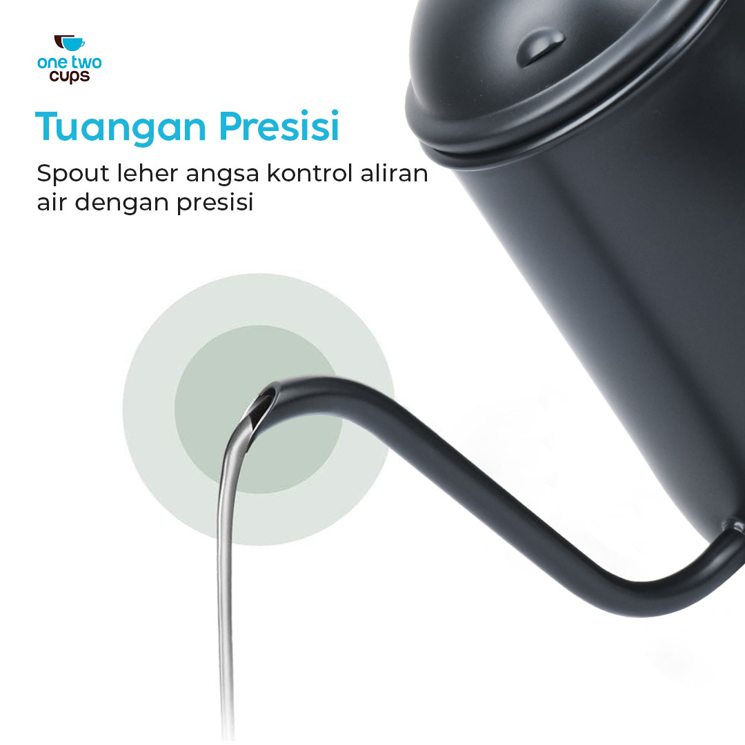 One Two Cups Teko Kopi Leher Angsa Pour Over Kettle Stainless Steel 650ml - HS4011 Gambar produk One Two Cups Teko Kopi Leher Angsa Pour Over Kettle Stainless Steel 650ml - HS4011