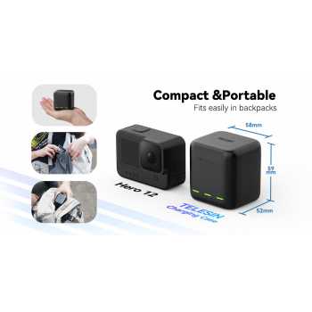Gambar produk TELESIN Charger Baterai 3 Slot GoPro Hero 9/10/11/12 with 2 Batteries - S0-BCG-04-TGP