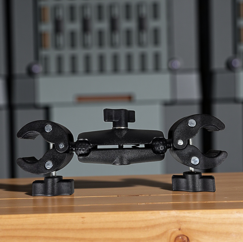 PINGWEN Clamp Bracket Dual Head Handlebar Selfie Stick Holder - PG23 Gambar produk PINGWEN Clamp Bracket Dual Head Handlebar Selfie Stick Holder - PG23