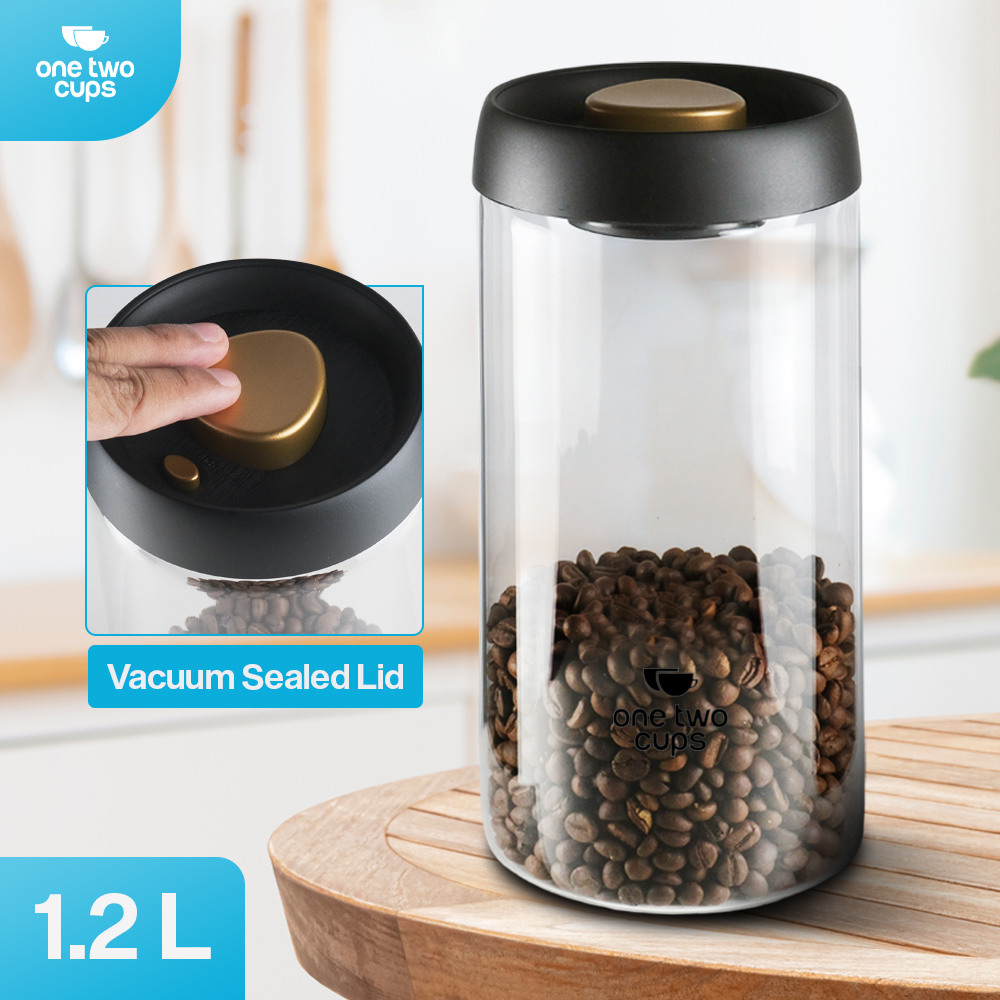 Gambar produk One Two Cups Toples Kaca Penyimpanan Biji Kopi Vacuum Sealed Lid 1.2L - SE41