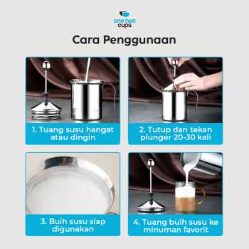 One Two Cups Gelas Kopi Milk Frother Stainless Steel 400ml - WZ0011 Gambar produk One Two Cups Gelas Kopi Milk Frother Stainless Steel 400ml - WZ0011