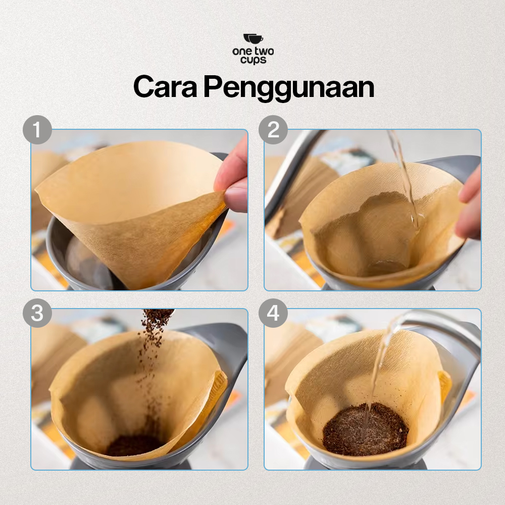 One Two Cups Kertas Saringan Kopi Filter Paper V60 2-4 Cups 100 PCS - U102 Gambar produk One Two Cups Kertas Saringan Kopi Filter Paper V60 2-4 Cups 100 PCS - U102