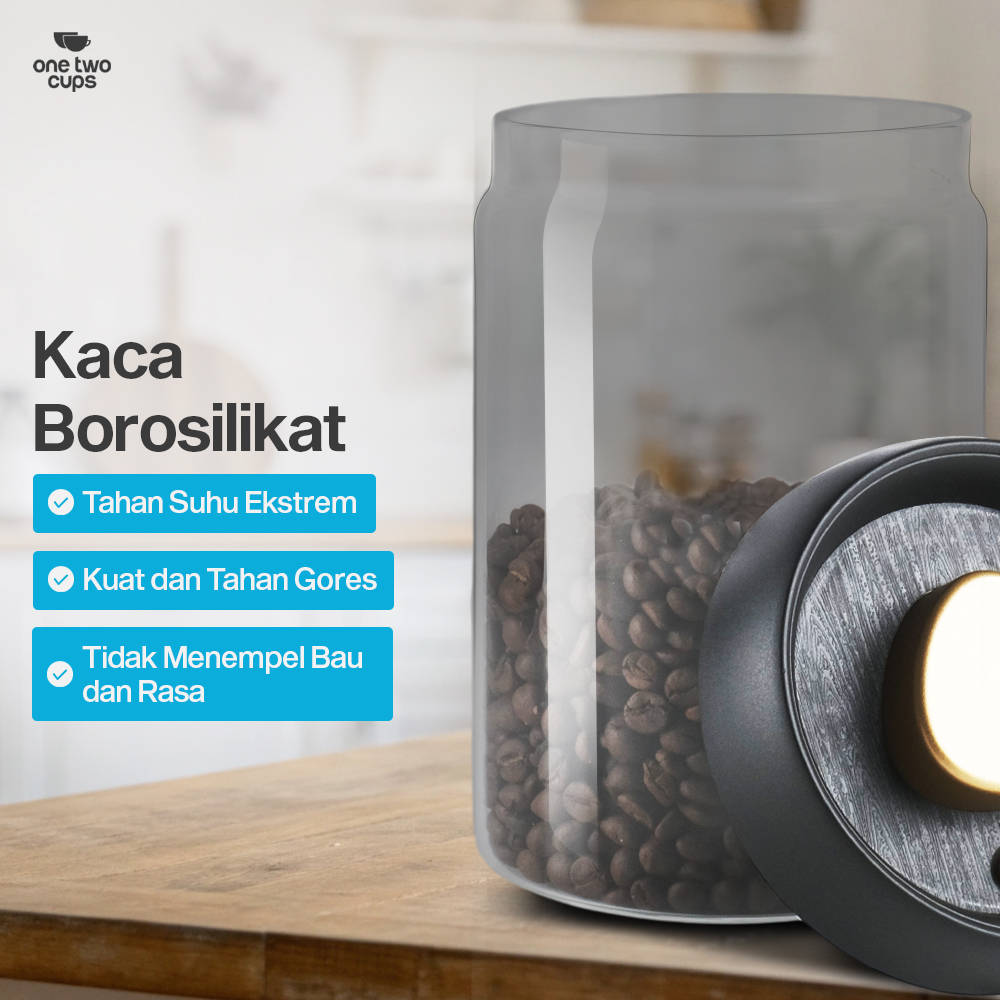 Gambar produk One Two Cups Toples Kaca Penyimpanan Biji Kopi Vacuum Sealed Lid 900ml - SE41