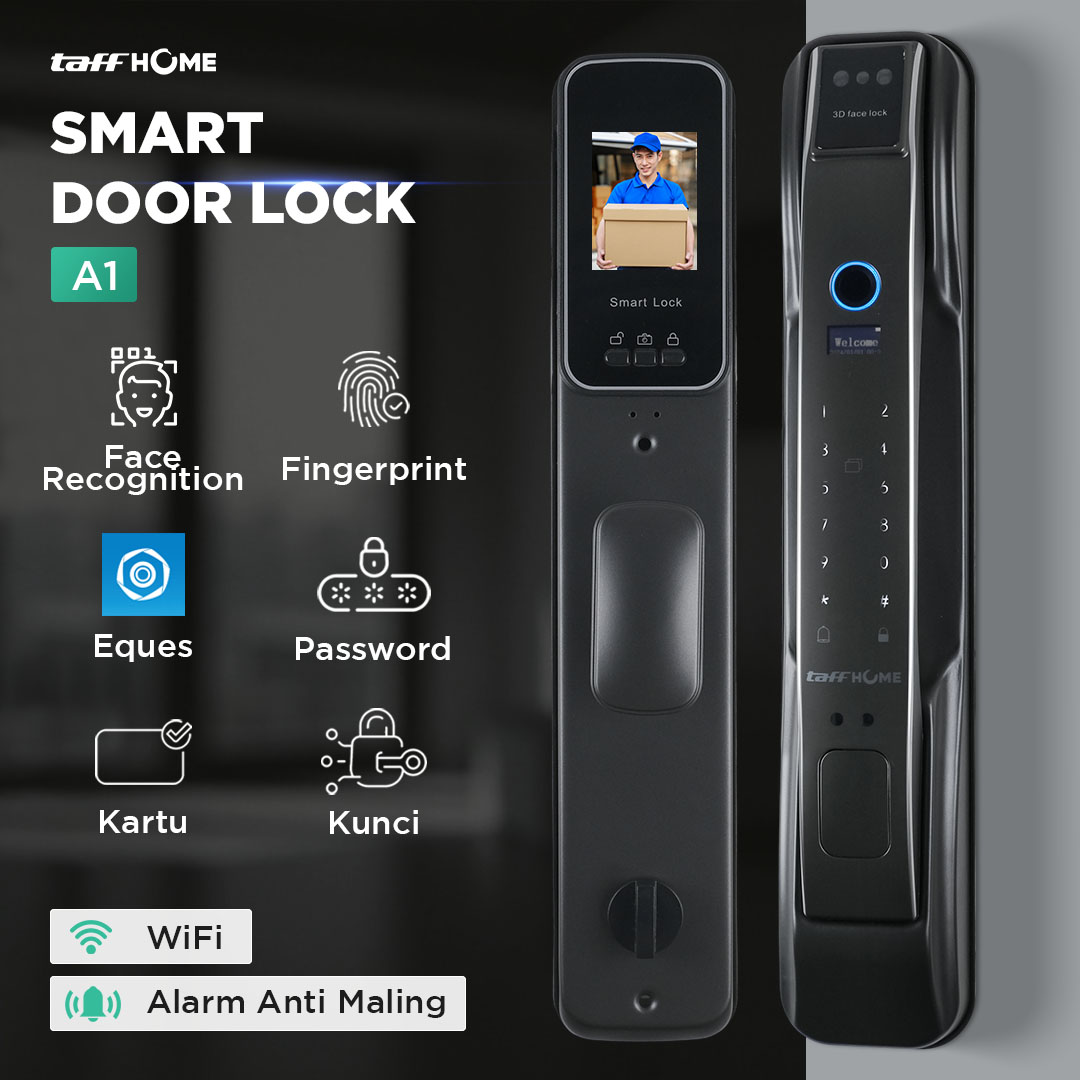 Gambar produk TaffHOME Smart Door Lock Fingerprint 3D Face Recognition Card Eques - A1