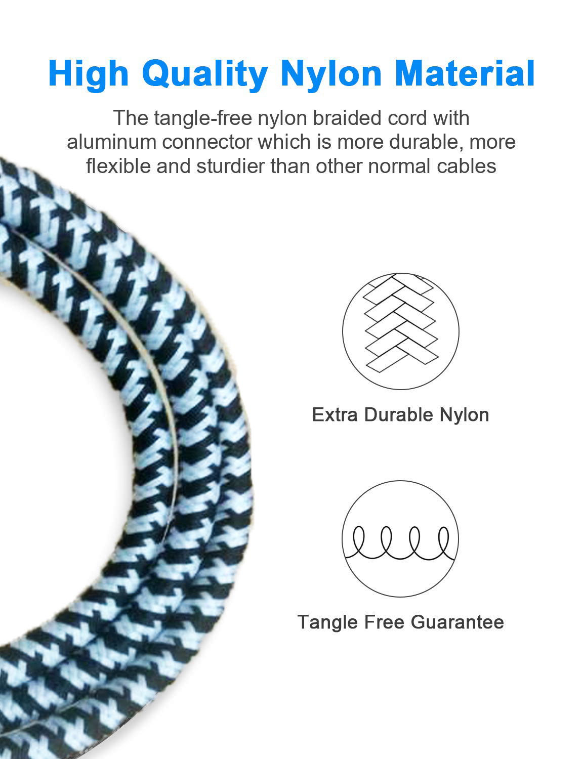 Gambar produk WORLDSTAGE Kabel Gitar Bass Elektrik Nylon Braided 300cm - CBC-30