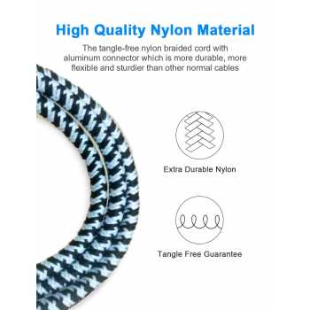 Gambar produk WORLDSTAGE Kabel Gitar Bass Elektrik Nylon Braided 300cm - CBC-30