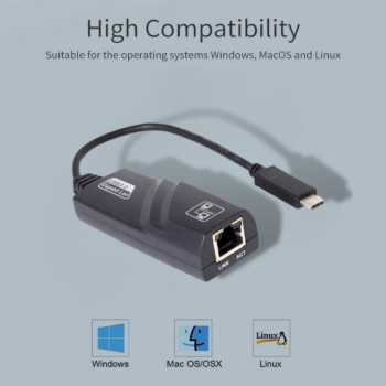 TelDay Adaptor USB Type C to LAN RJ45 Ethernet Adaptor 100Mbps - TD100