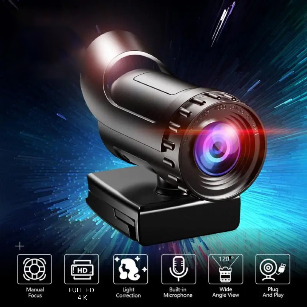 Erilles Webcam Desktop PC Laptop Rotatable 4K with Microphone - EL380 Gambar produk Erilles Webcam Desktop PC Laptop Rotatable 4K with Microphone - EL380