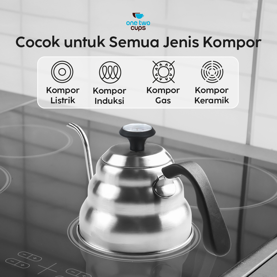 Gambar produk One Two Cups Teko Kopi Leher Angsa Pour Over Kettle Thermometer 900ml - LZP-8003