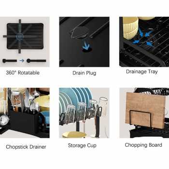 Gambar produk Elemore Rak Piring Dapur Wastafel Carbon Steel Drying Storage Rack - E42