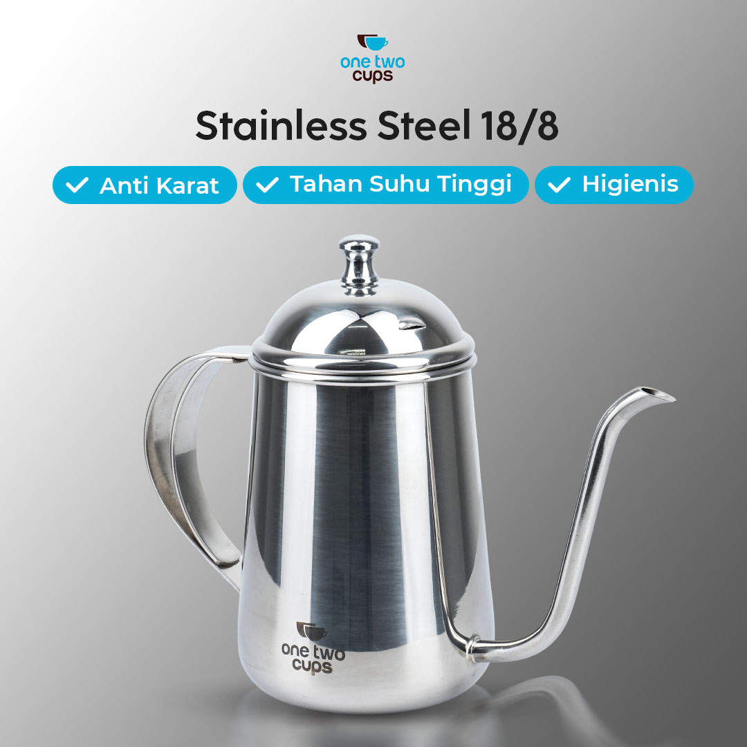 One Two Cups Teko Kopi Leher Angsa Pour Over Kettle Stainless Steel 650ml - HS4011 Gambar produk One Two Cups Teko Kopi Leher Angsa Pour Over Kettle Stainless Steel 650ml - HS4011