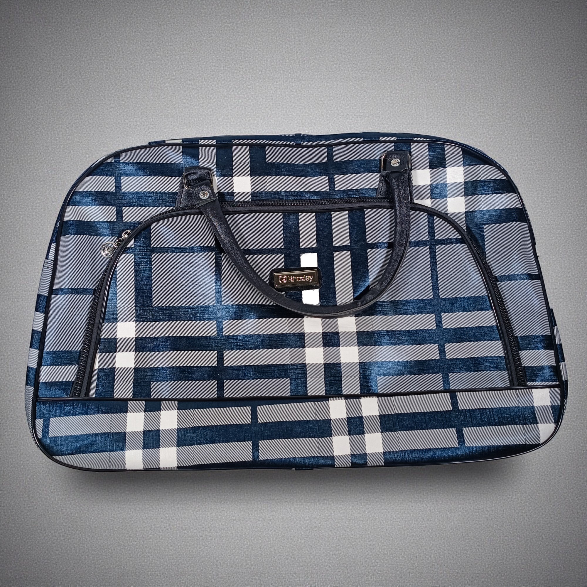 Gambar produk Rhodey RAIMIQI SEMOR Tas Jinjing Duffle Bag PU Leather Unisex 20 Inch Black Gray Grid - CB001