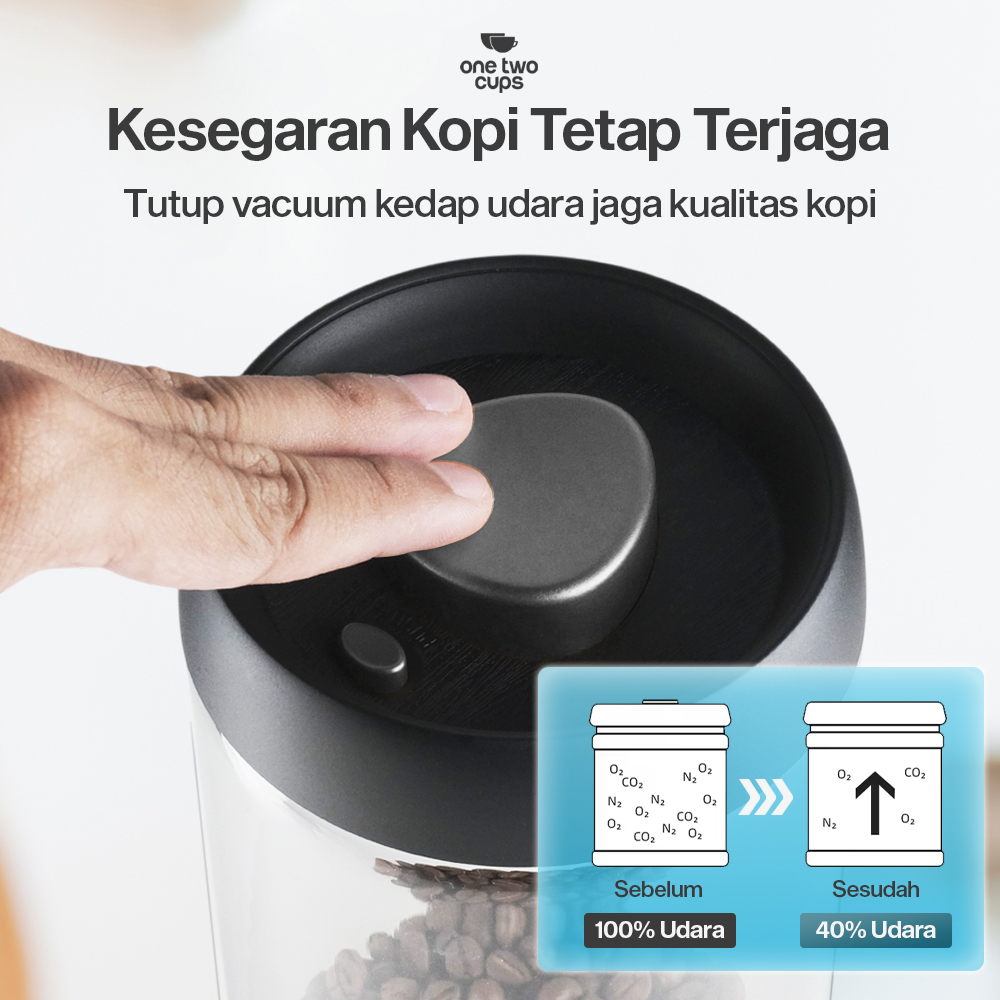 One Two Cups Toples Kaca Penyimpanan Biji Kopi Vacuum Sealed Lid 1.2L - SE41 Gambar produk One Two Cups Toples Kaca Penyimpanan Biji Kopi Vacuum Sealed Lid 1.2L - SE41