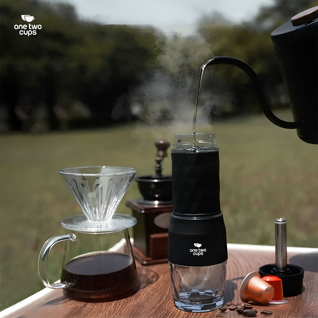 One Two Cups Hand Press Mini Espresso Coffee Maker 3in1 20 Bar 120ml - HS-8439 Gambar produk One Two Cups Hand Press Mini Espresso Coffee Maker 3in1 20 Bar 120ml - HS-8439