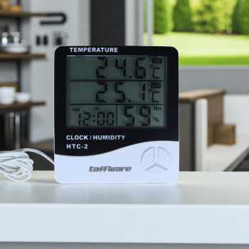 Gambar produk Taffware Alat Pengukur Suhu Humidity Digital Temperature Meter Clock - HTC-2