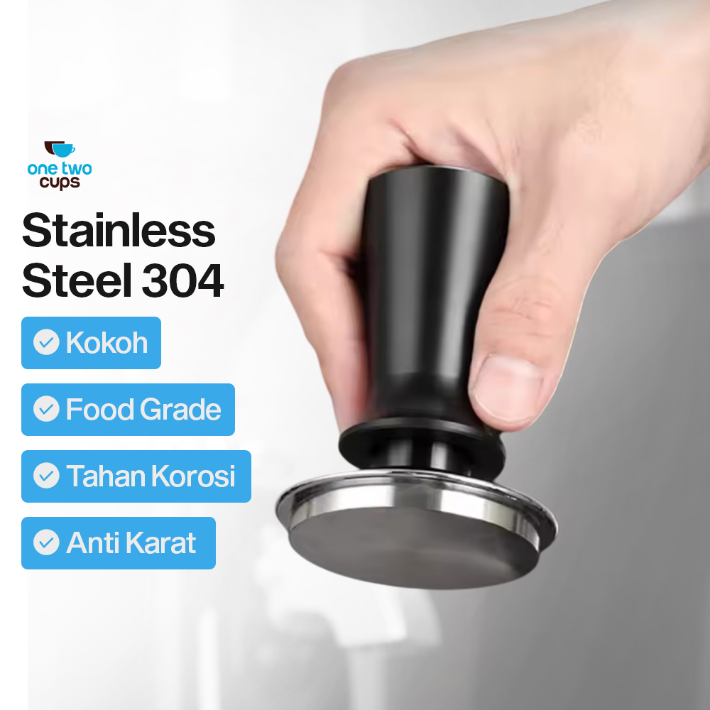 Gambar produk One Two Cups Tamper Kopi Espresso Base Spring Loaded Stainless Steel 58mm - FEN59