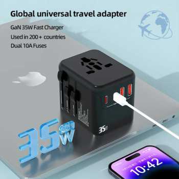 Gambar produk YuHome Universal Travel Adaptor Multi Port Type C UK EU USA GaN 35W - 606