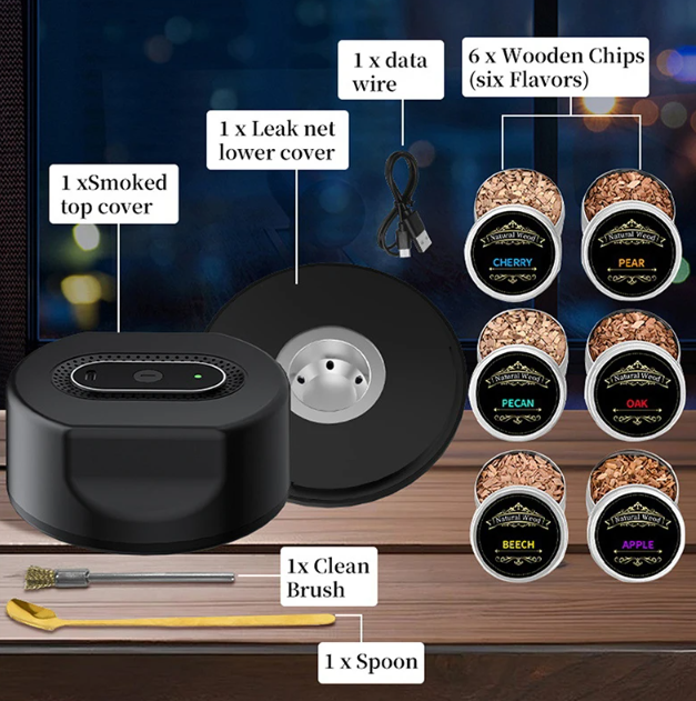 Gambar produk WOODER Alat Pengasap Electric Whisky Cocktail Smoker Kit Natural Wood - KZ-31