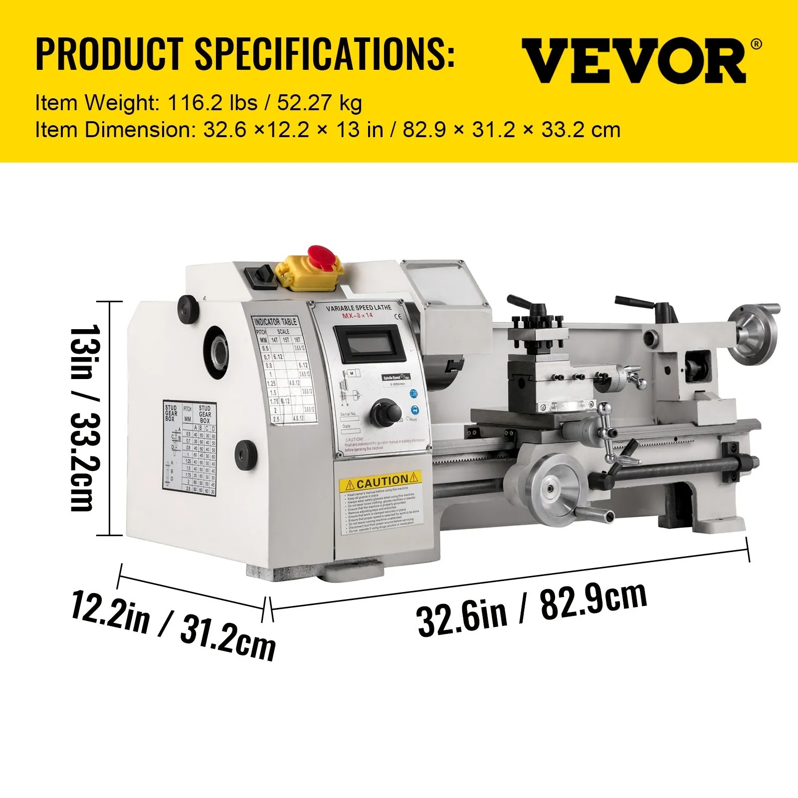 Gambar produk VEVOR Mesin Bubut Mini Lathe Beads Woodworking 2250RPM 350mm 600W - MX-8x14