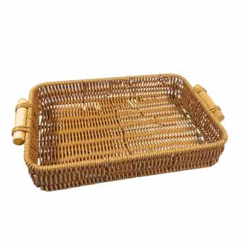 Gambar produk Slyz Tatakan Nampan Rotan Fruit Tray Basket With Handle Model Square - Slyz22