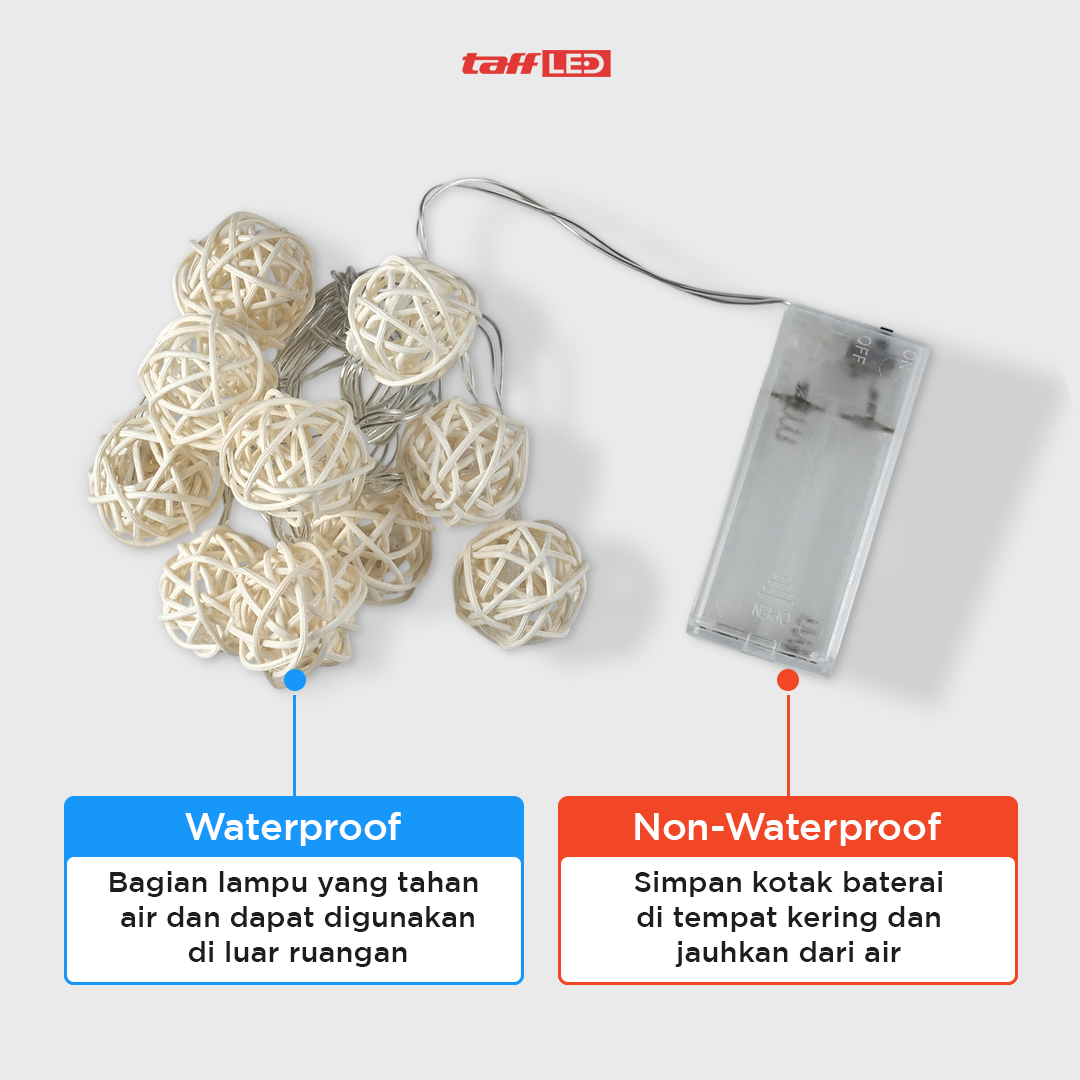 Gambar produk Lampu Hias String Lights Model Bola Rotan Waterproof 10 LED 1.7M - B073