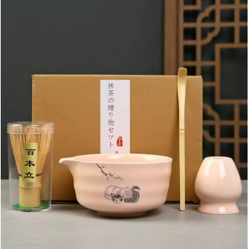 JINGOO Matcha Set Kit Chawan Chasen Stand Chashaku Ceramic 500ml 4 PCS - CZ4