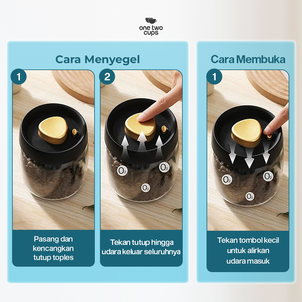 Gambar produk One Two Cups Toples Kaca Penyimpanan Biji Kopi Vacuum Sealed Lid 500ml - SE41