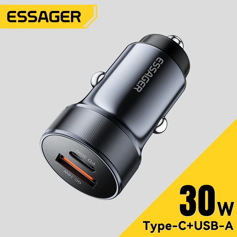 Gambar produk Essager Car Charger Mobil Fast Charging PD QC 3.0 2 Port 30W 12-24V - ECCPQ-SH03-P