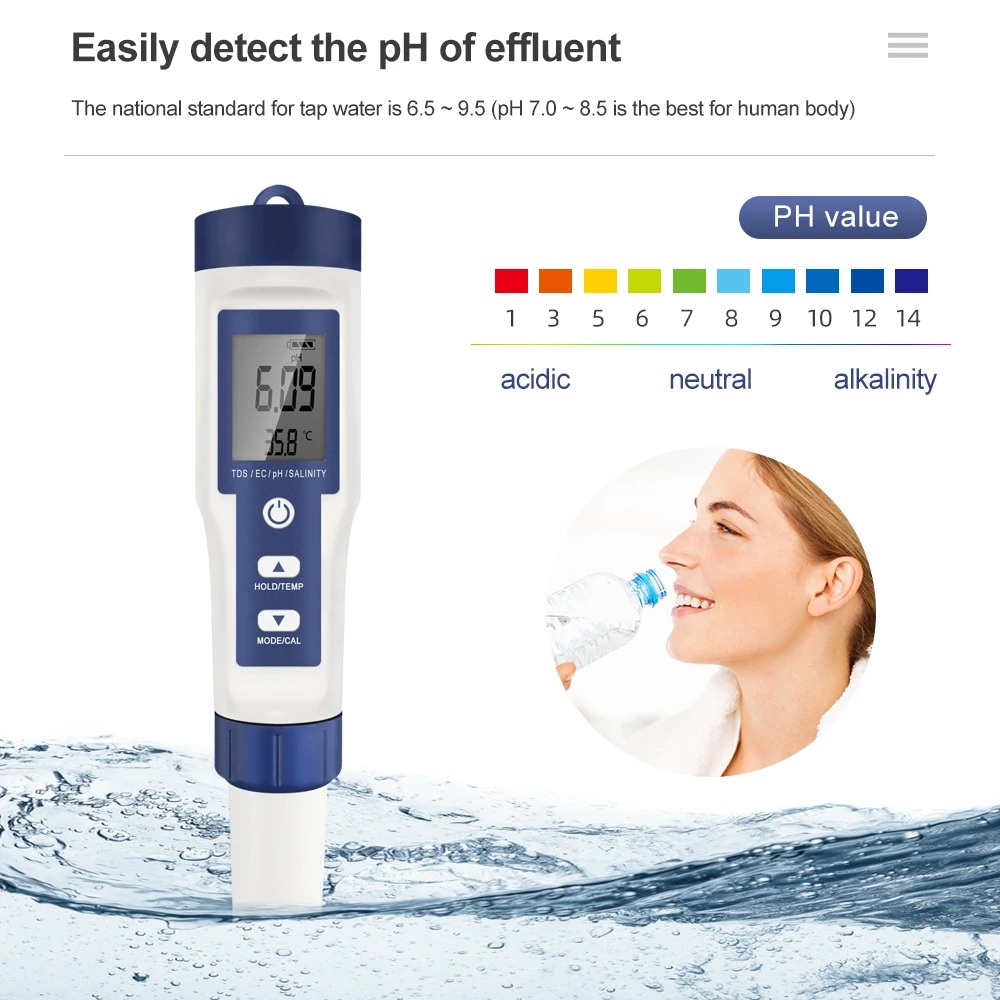 Gambar produk JUANJU Alat Ukur Kualitas Air Digital 5in1 PH TDS EC Meter Pen - J51