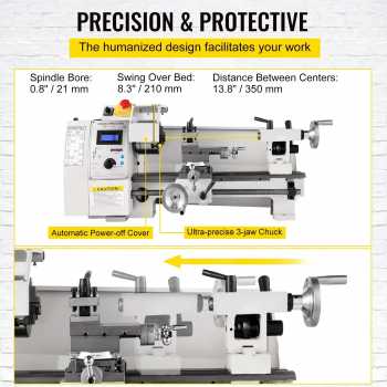 Gambar produk VEVOR Mesin Bubut Mini Lathe Beads Woodworking 2250RPM 350mm 600W - MX-8x14