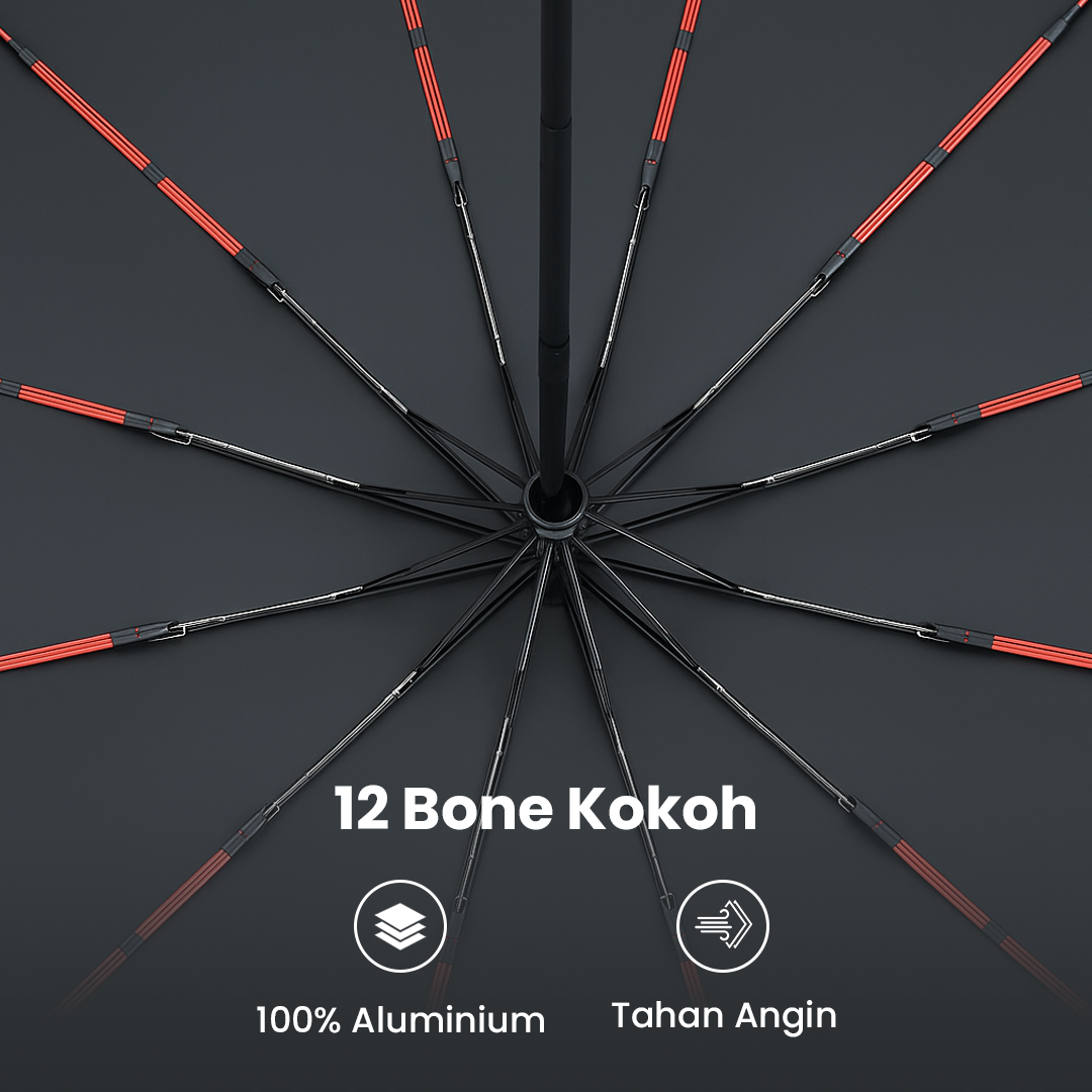 PARACHASE Payung Lipat Buka Tutup Otomatis Polos Windproof 12 Bone - PC001 Gambar produk PARACHASE Payung Lipat Buka Tutup Otomatis Polos Windproof 12 Bone - PC001