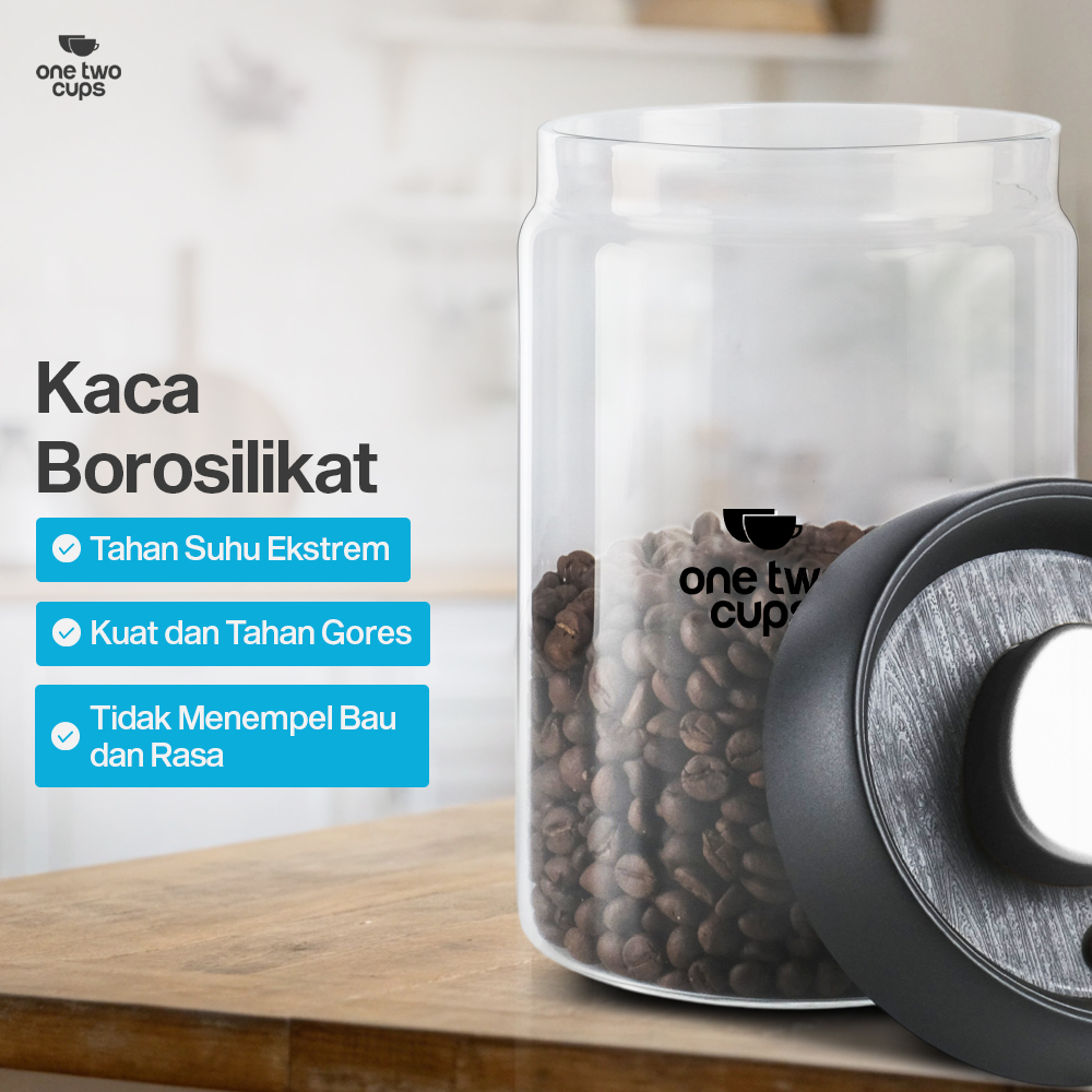 Gambar produk One Two Cups Toples Kaca Penyimpanan Biji Kopi Vacuum Sealed Lid 900ml - SE41