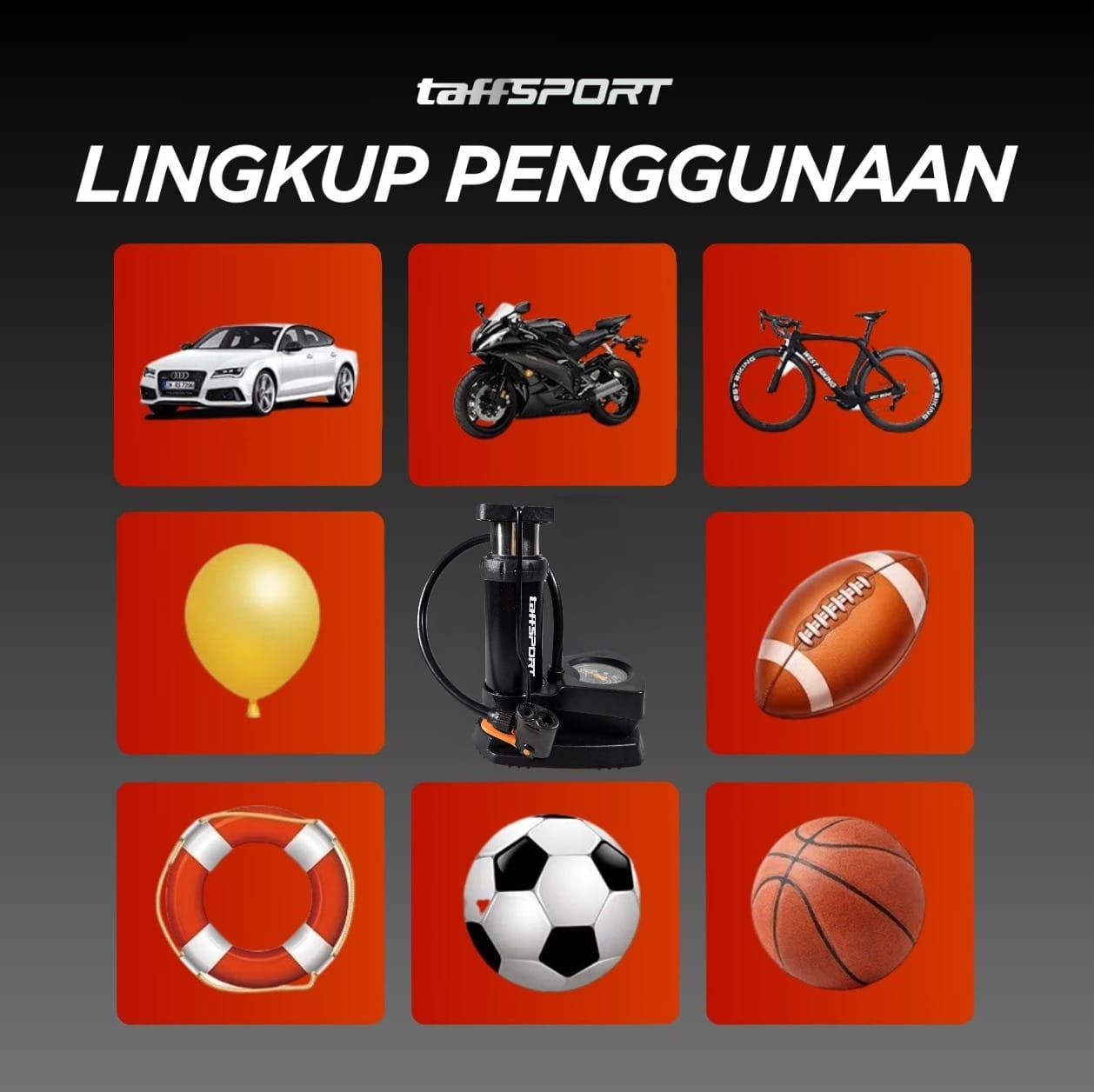 Gambar produk TaffSPORT Pompa Angin Sepeda Portable Pump 160 PSI with Gauge - XT402