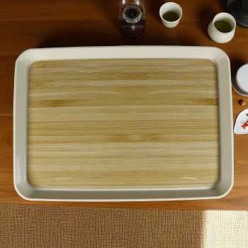 Gambar produk BANDEJA Tea Tray Japanese Wood Style Nampan Plastik Tatakan Gelas Teh L 36.8x25.8x2.8cm - BD027