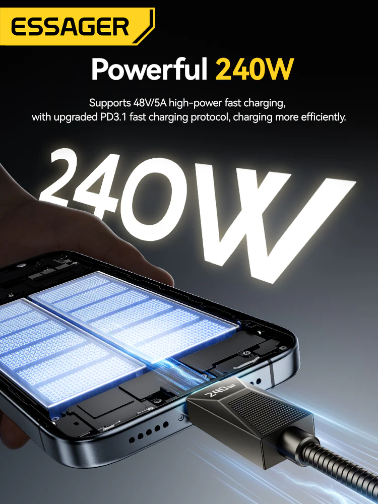 Gambar produk ESSAGER Kabel Data USB Type C Multifungsi Fast Charging 240W 1M - EXCTT3-SB0A-Z