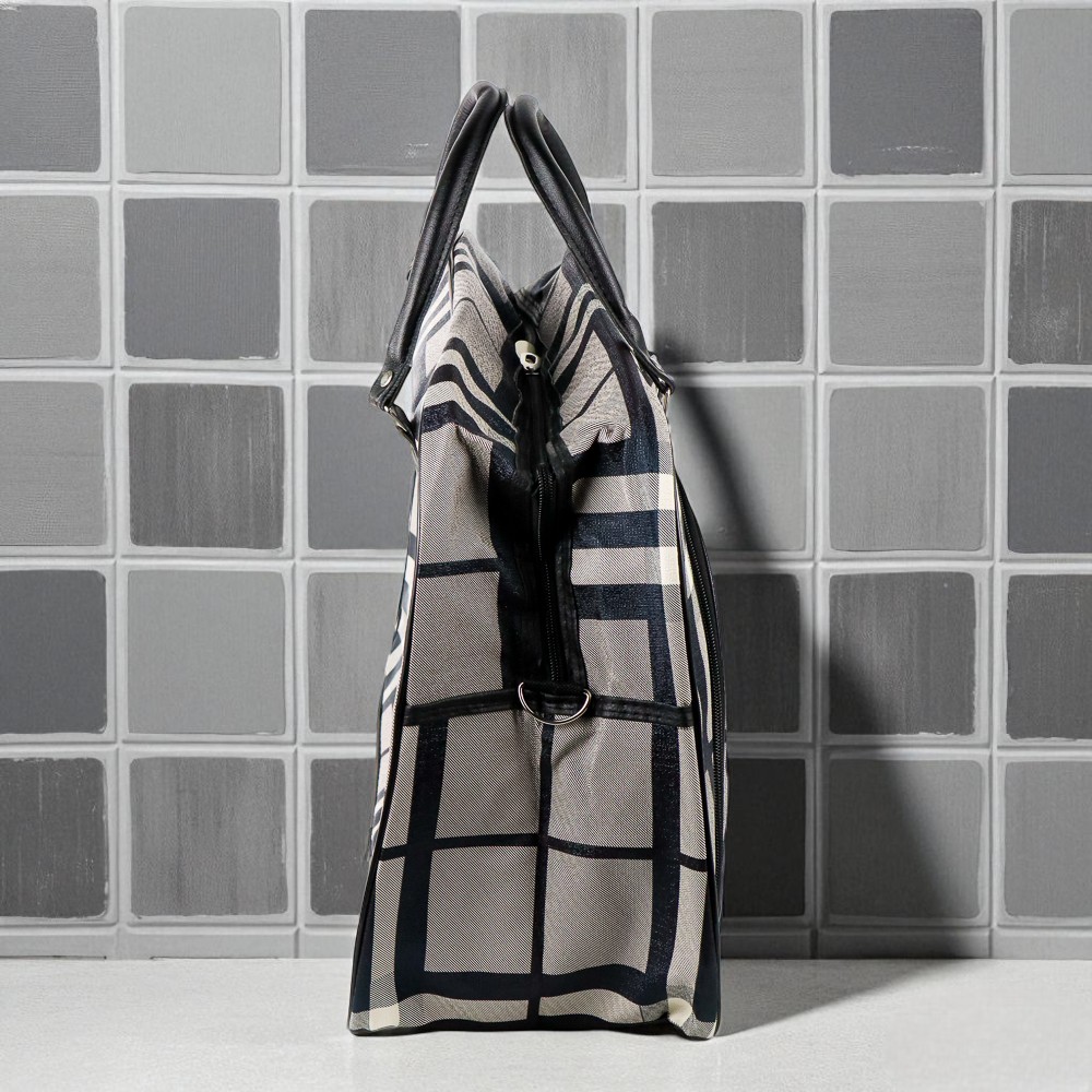Gambar produk Rhodey RAIMIQI SEMOR Tas Jinjing Duffle Bag PU Leather Unisex 20 Inch Black Gray Grid - CB001