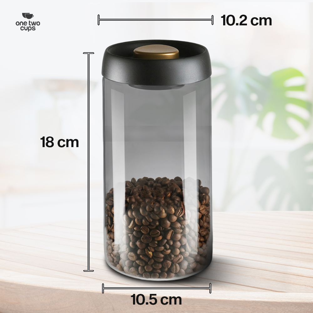 Gambar produk One Two Cups Toples Kaca Penyimpanan Biji Kopi Vacuum Sealed Lid 1.2L - SE41